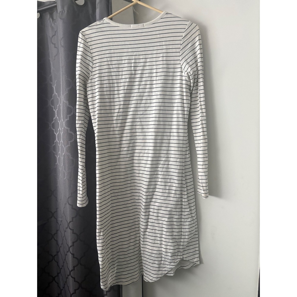 Sundry Striped Long Sleeve Pocket T-Shirt Dress White Navy Blue Size 1 S - Picture 2 of 5